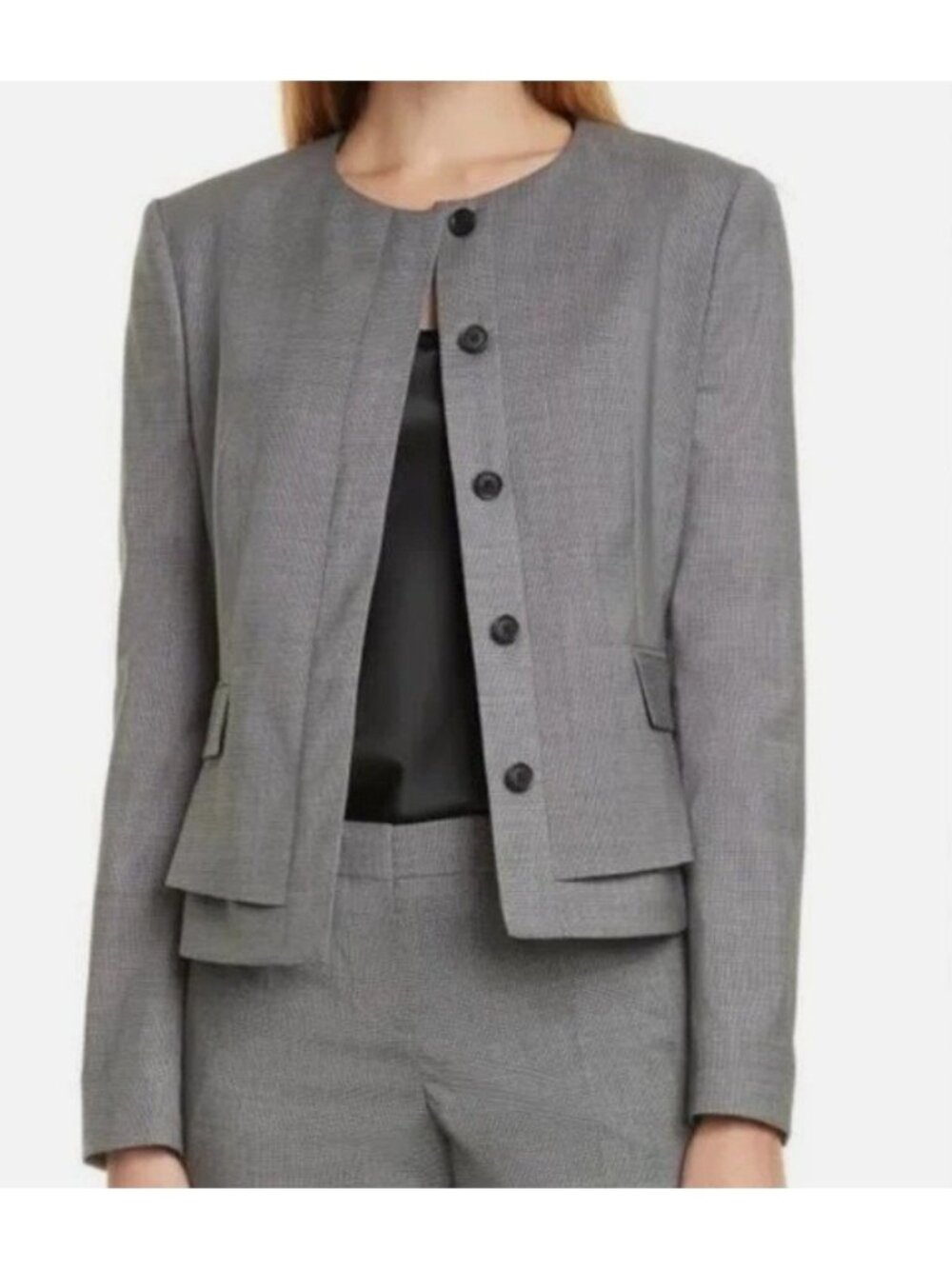 Hugo Boss Jasyma Wool Blazer Womens SIZE 12 Houndstooth Double Hem Hidden Button